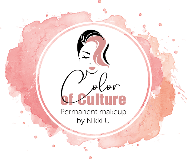 A woman's face with the words color of culture permanent makeup by nikki